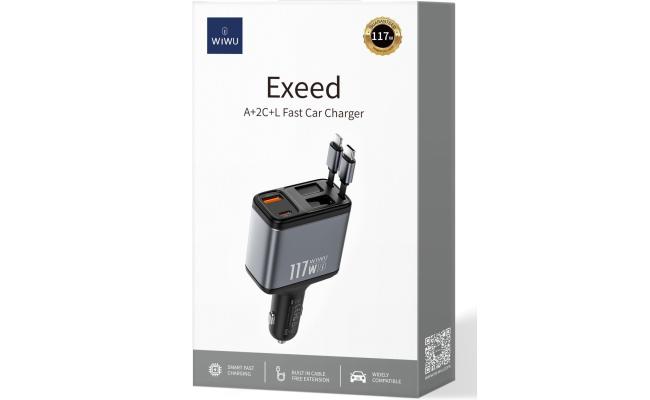 WiWU Wi-QC027 Exeed 117W QC+PD Fast Car Charger Type-C Electric Socket 2.5A/3A Output Current Fireproof Phone Laptop Mobile